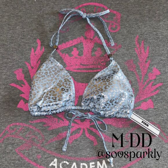 PINK Victoria's Secret Other - Victoria’s Secret PINK Icy Blue Leopard Foil Triangle String Bikini Top - M-DD